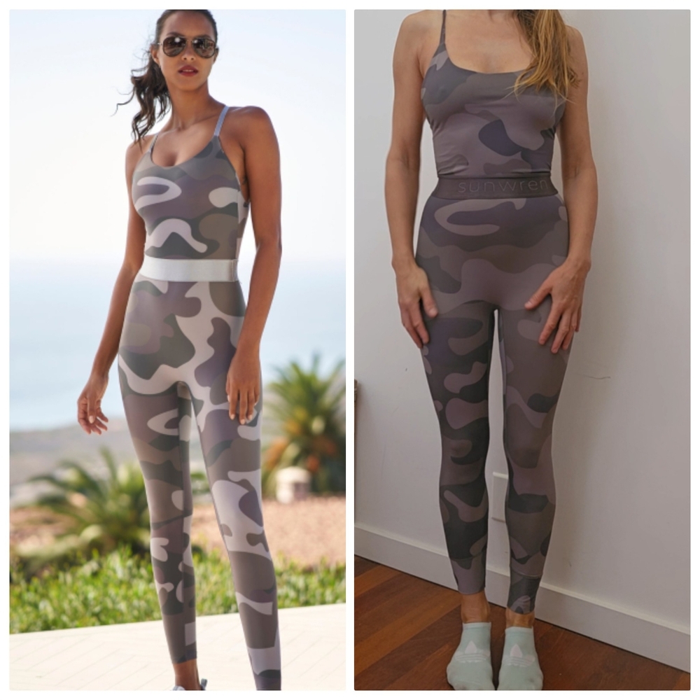 Nwot sunwren Kith Military Camo Print 80s Style Bodysuit Workout Unitard S